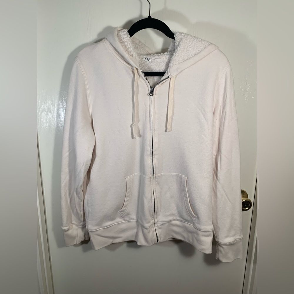 Gap GUC cream fleece lined zip up hooded sweatshirt Size Large